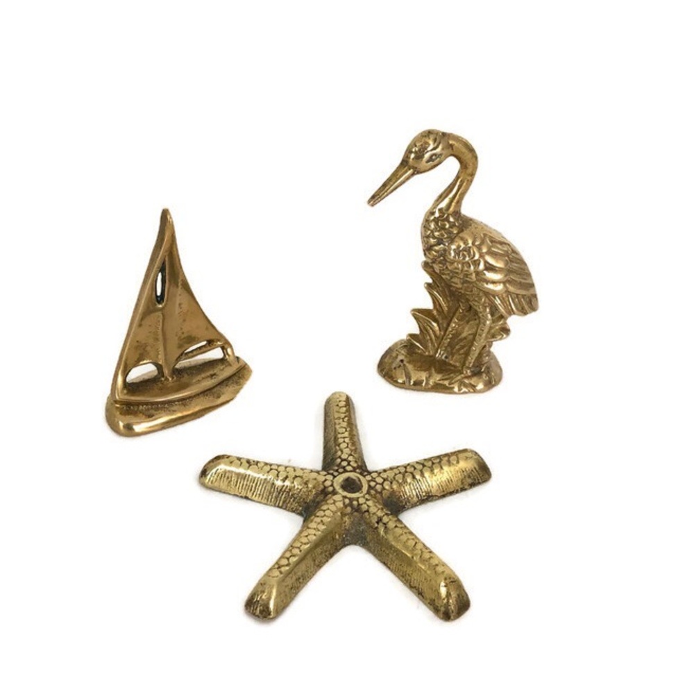 Vintage Brass Paperweights Figurine Beach Nautical